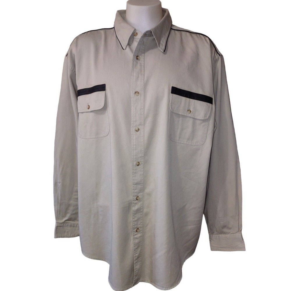King Size Shirt Men's 3XL Khaki Denim Long Sleeve Button Up Brush Work Shirt